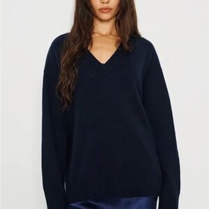 Reformation Navy V-Neck Pullover Sweater